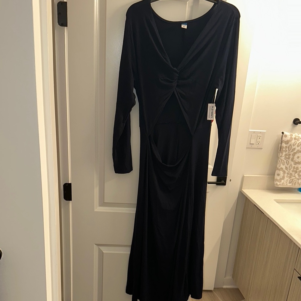 Navy Long Sleeve Midi Dress